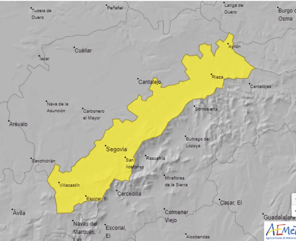 Alerta amarilla por lluvias en <h3 class='enlacePalabraNoticia'>Segovia</h3>