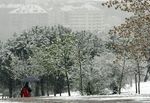 La capital vallisoletana amanece con una nevada la mañana de Viernes Santo