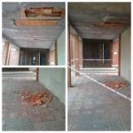 El día 6 y 7 de junio avisé al Ayuntamiento porque están cayendo el techo del soportal del nº 26 de la Bda. San Cristóbal (tengo entendido que el edificio es propiedad del Ayto.). Tuve que llamar al 112 para que la policía o bomberos vinieran a poner una cinta.
Hoy 18 de junio todavía no han venido ni a quitar los escombros de la acera.