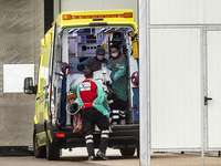 Un grupo de sanitarios atienden la llegada de una ambulancia al Hospital Universitario de Burgos. 